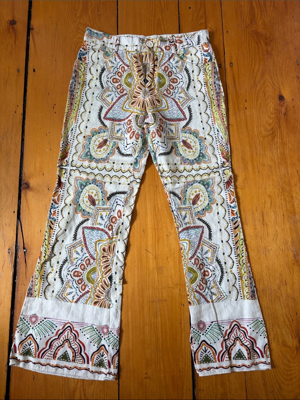 Zara Cream Paisley Print Flare Pants